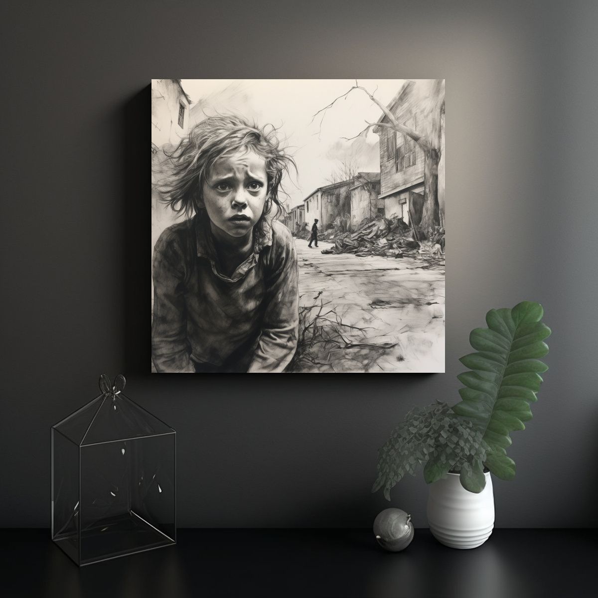 GENERICO - Cuadro De Tela Moderno Niño Llorando En Una 100x100 Cm