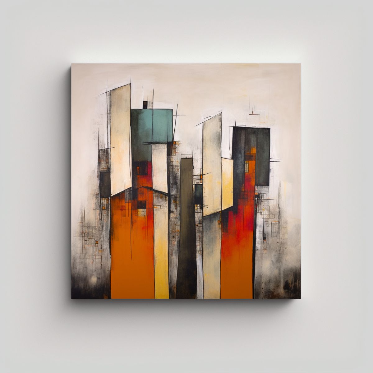 GENERICO - Paisaje Urbano Abstracto En Arte Mixto Moderno Y 100x100 Cm