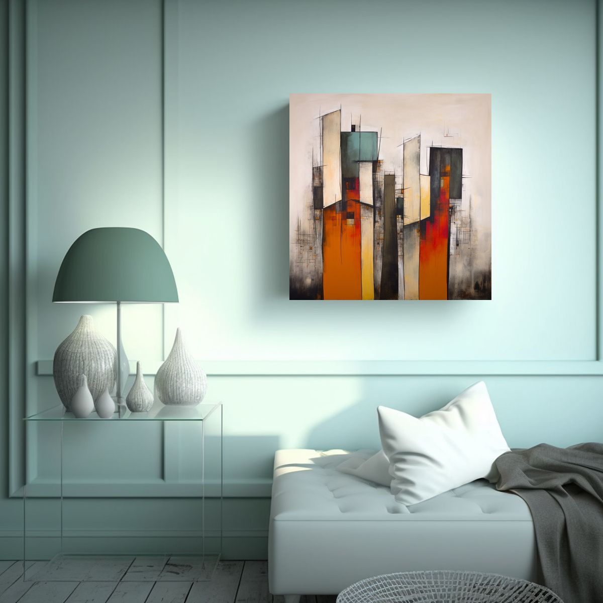 GENERICO - Paisaje Urbano Abstracto En Arte Mixto Moderno Y 100x100 Cm