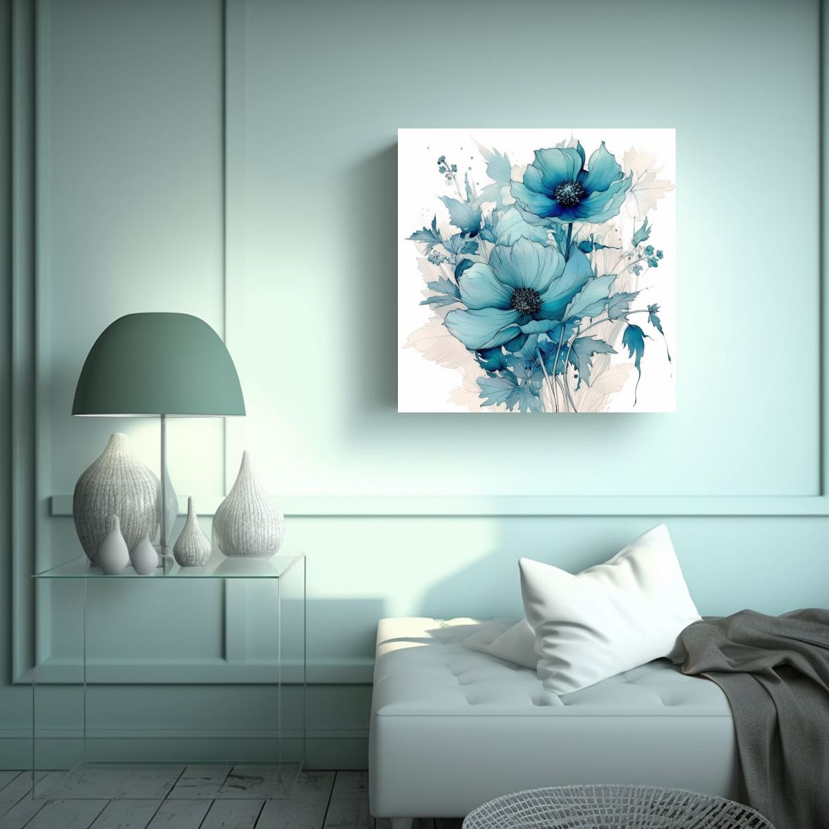 GENERICO - Cuadro Decorativo De Flores En Arte Lineal Y 100x100 Cm