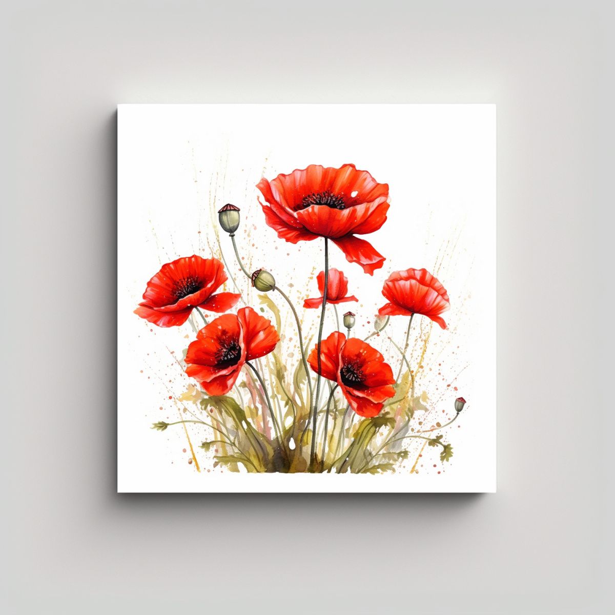 GENERICO - Cuadros Decorativos De Amapolas HD En Blanco 100x100 Cm
