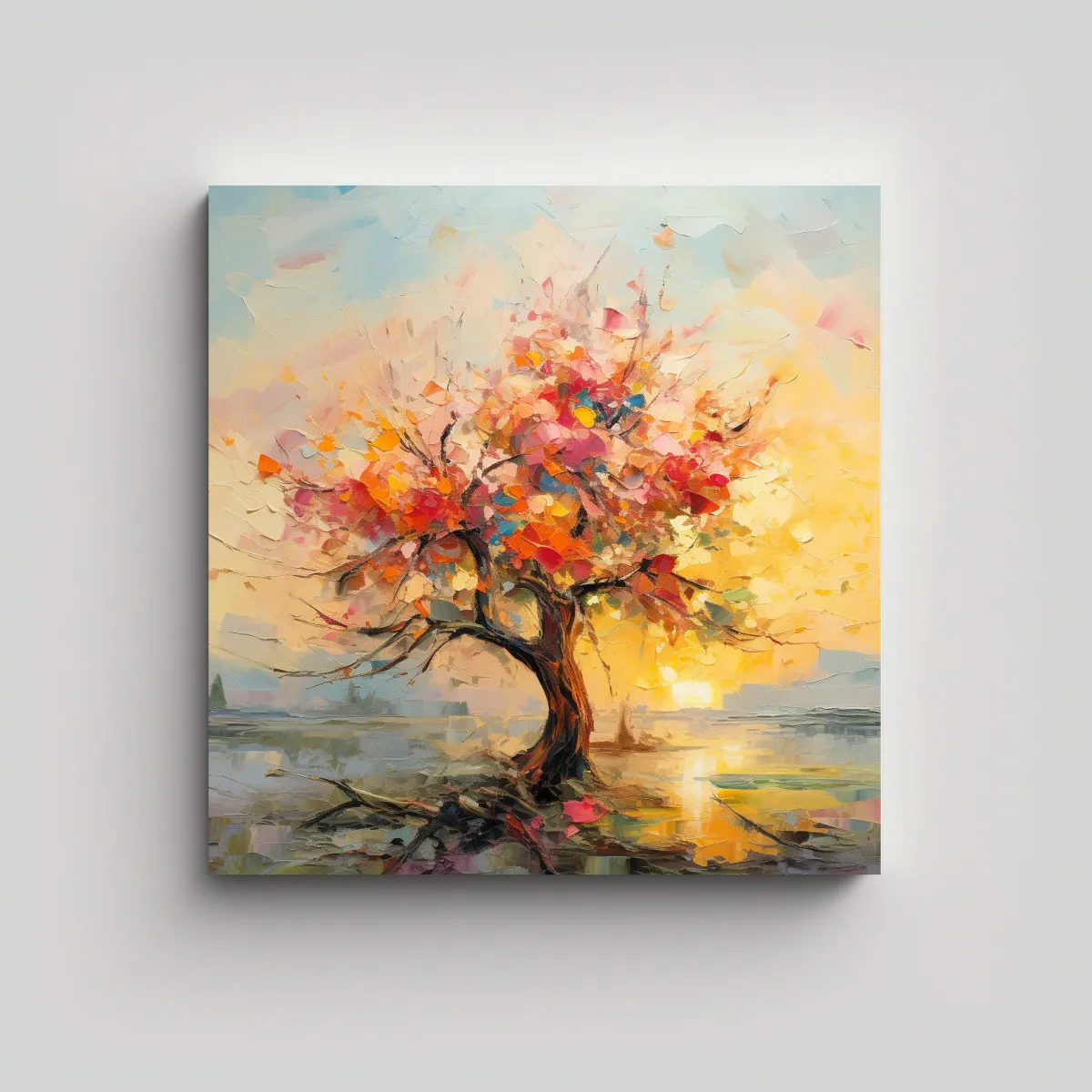 GENERICO - Pintura Abstracta De Un árbol De Durazno Estilo 100x100 Cm