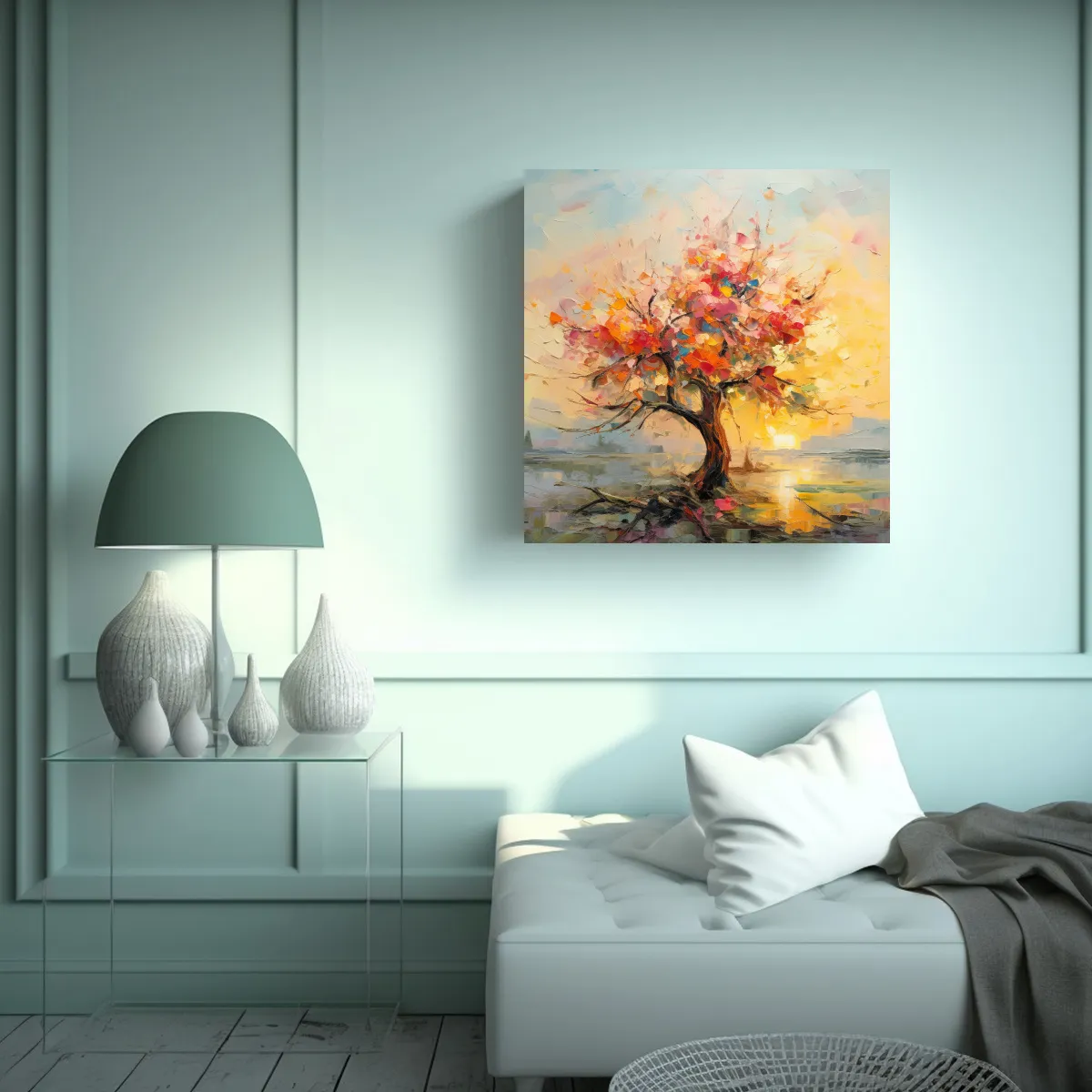 GENERICO - Pintura Abstracta De Un árbol De Durazno Estilo 100x100 Cm
