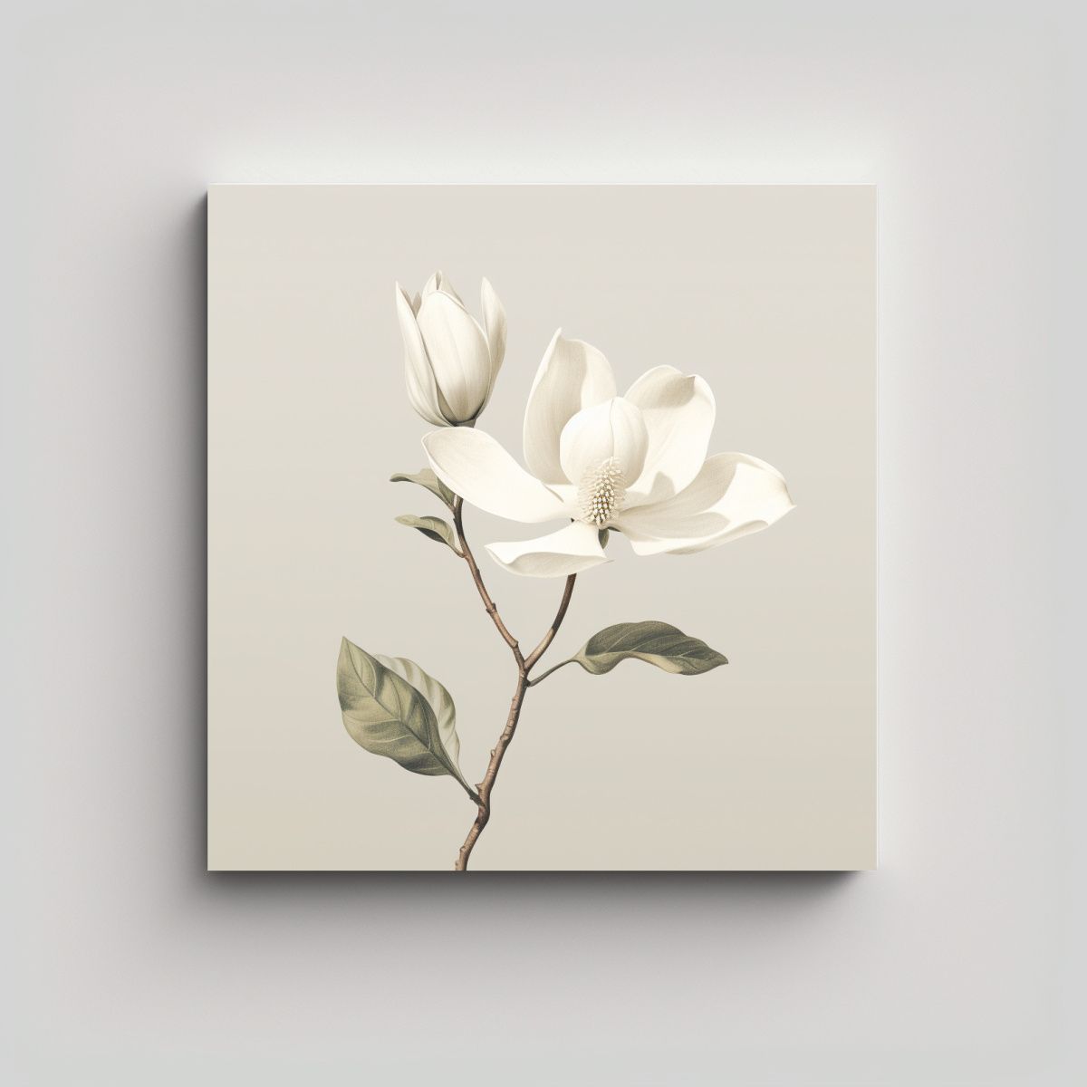 GENERICO - Pintura Minimalista Magnolia Blanca Estilo Pluma 100x100 Cm