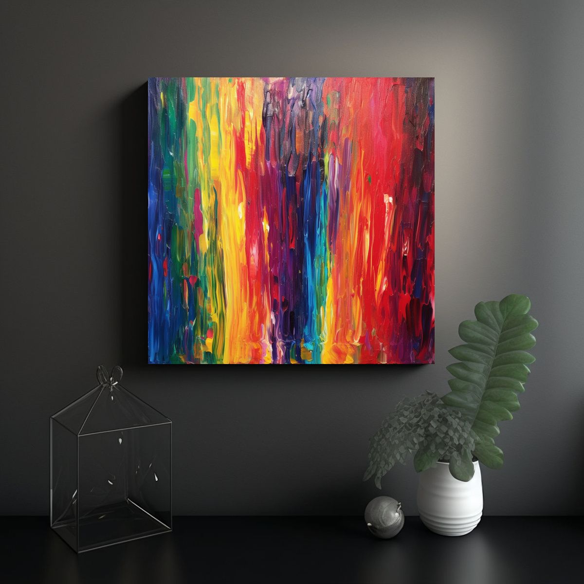 GENERICO - Pintura Al óleo Con Trazos Verticales Para 100x100 Cm