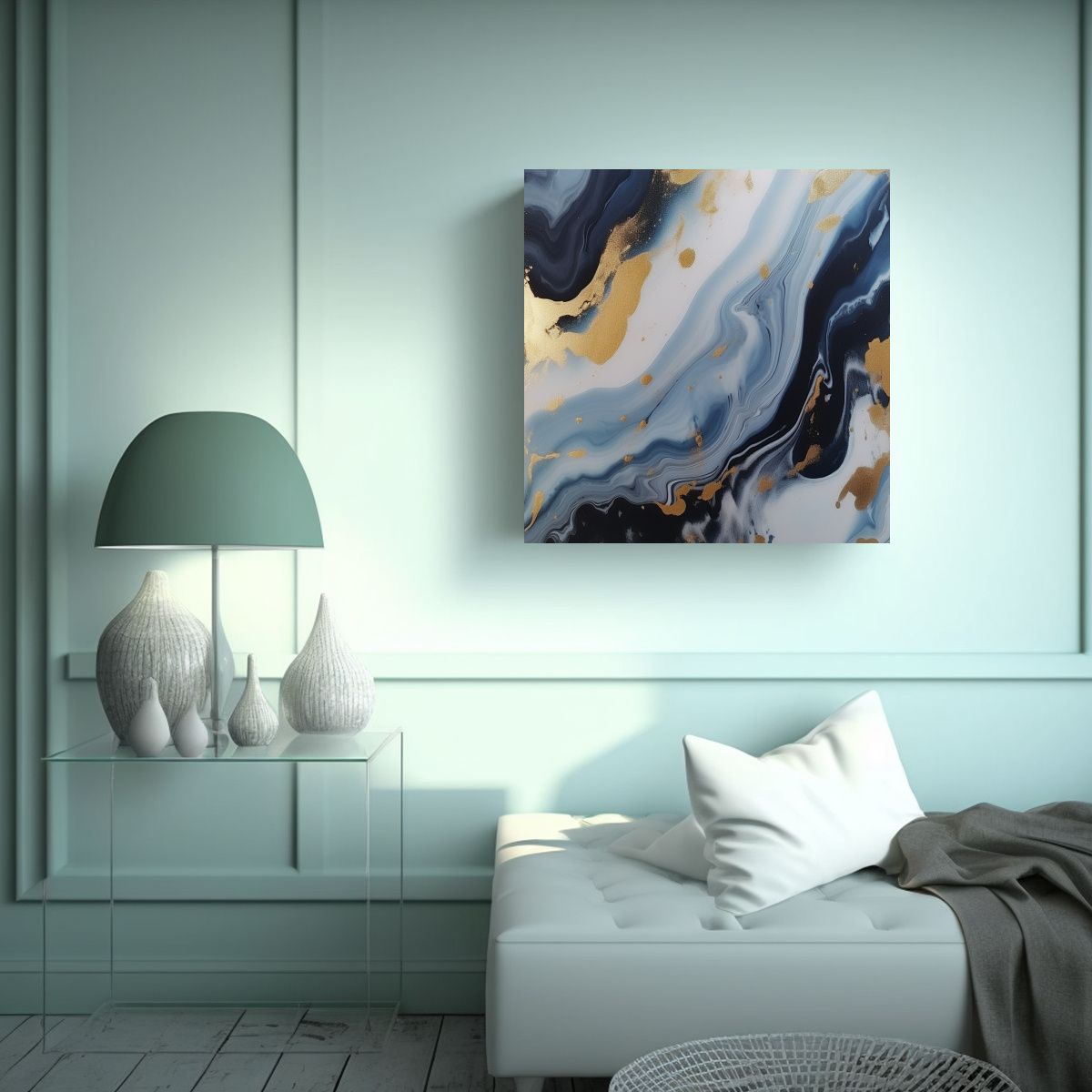 GENERICO - Lienzo Acuarela Exclusivo Fondo Negro Y Azul 100x100 Cm