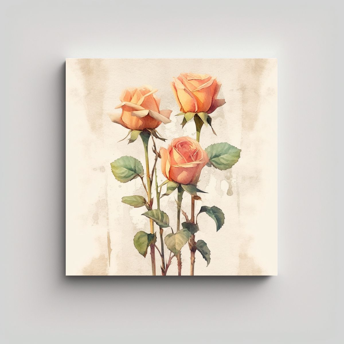 GENERICO - Cuadro Boho Minimalista Con Rosas Y Espinas En 100x100 Cm