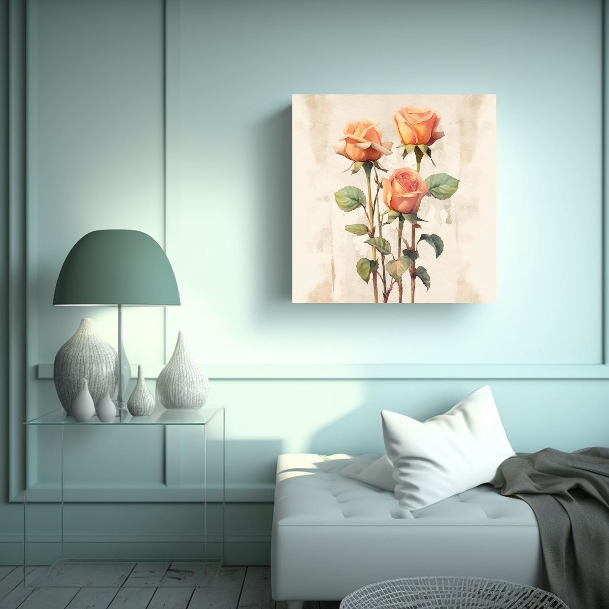 GENERICO - Cuadro Boho Minimalista Con Rosas Y Espinas En 100x100 Cm