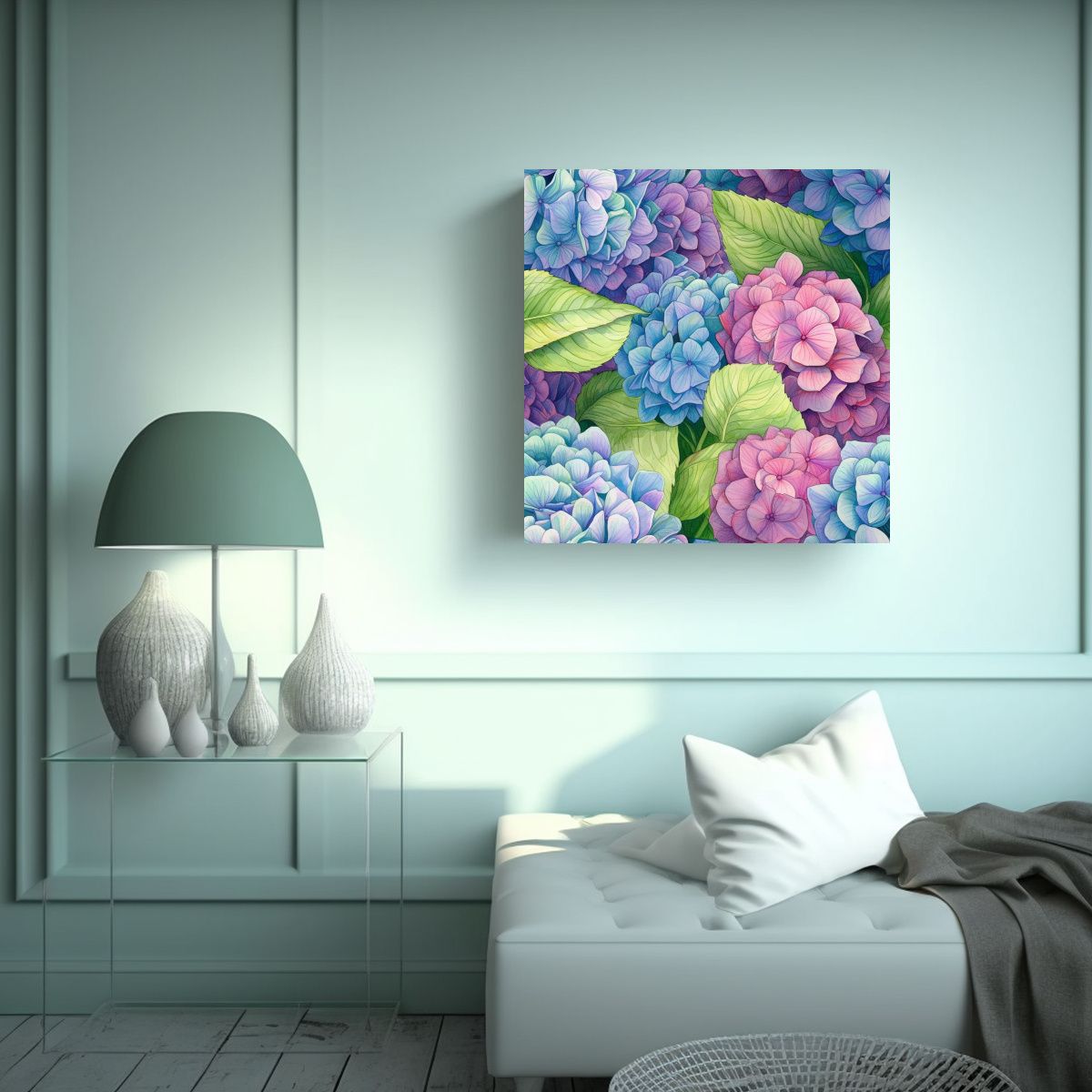 GENERICO - Pintura Colorida Flores De Hortensias Arte 100x100 Cm