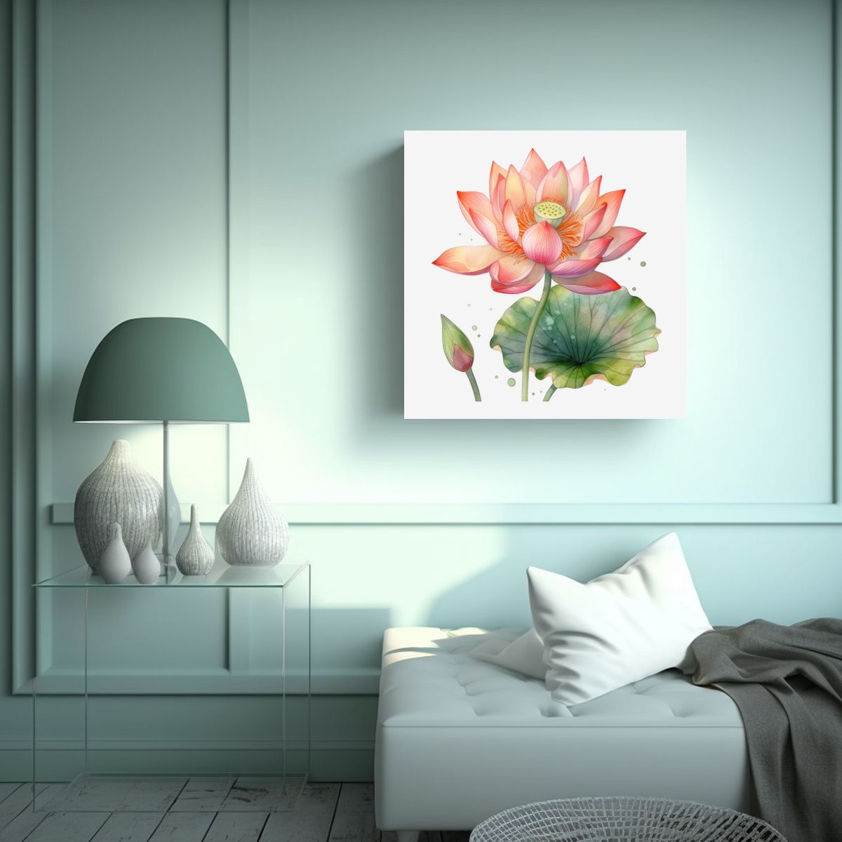 GENERICO - Composición De Loto Acuarela En Verano Calidez 100x100 Cm