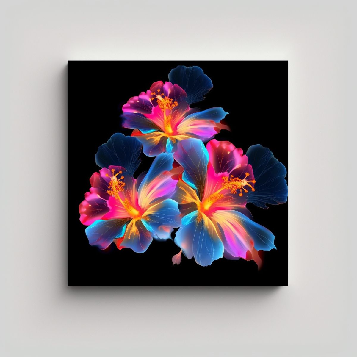 GENERICO - Cuadro Vibrante Neon Hibisco Flores Dibujo Para 100x100 Cm
