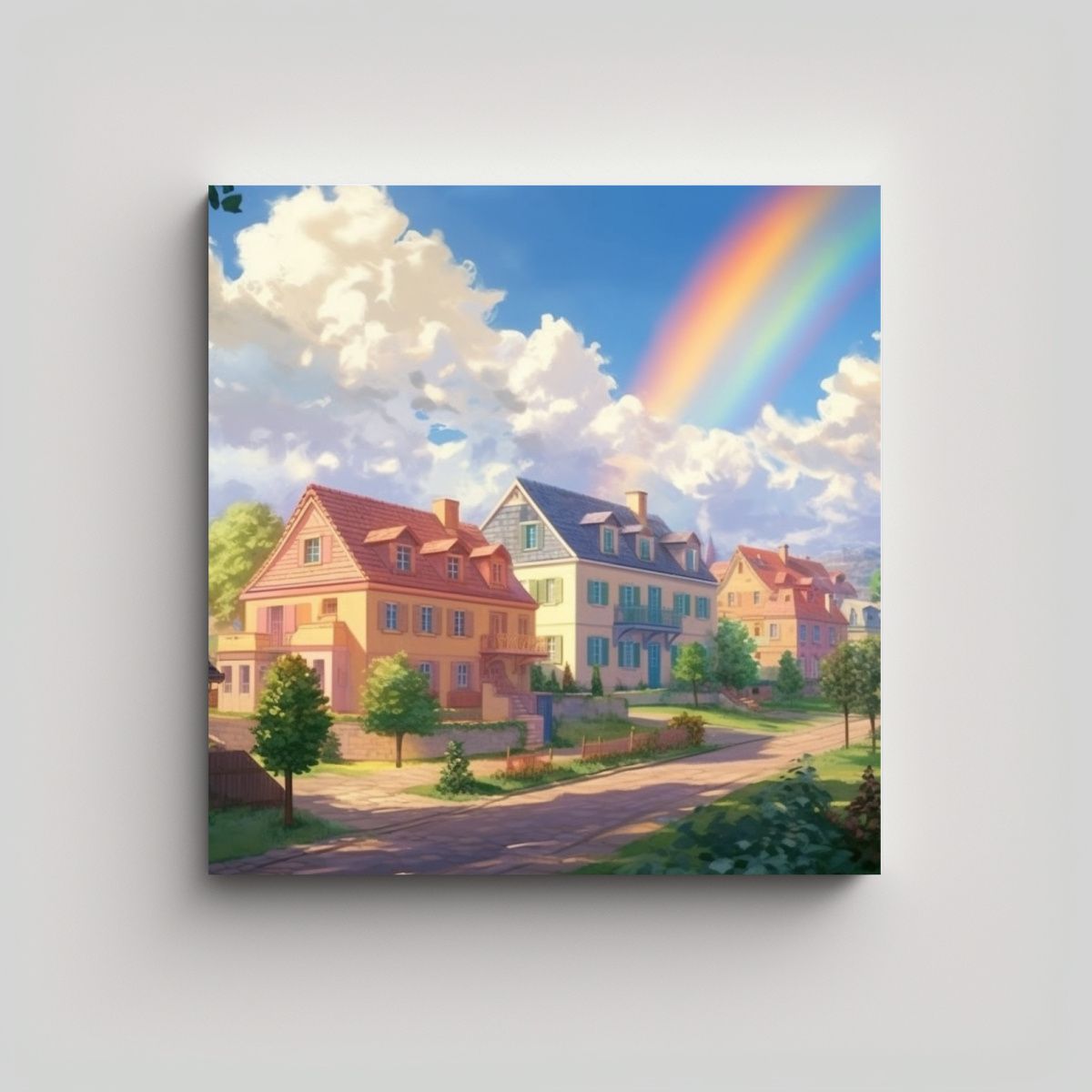 GENERICO - Pintura Cuadro Residencial Con Casas Coloridas 100x100 Cm