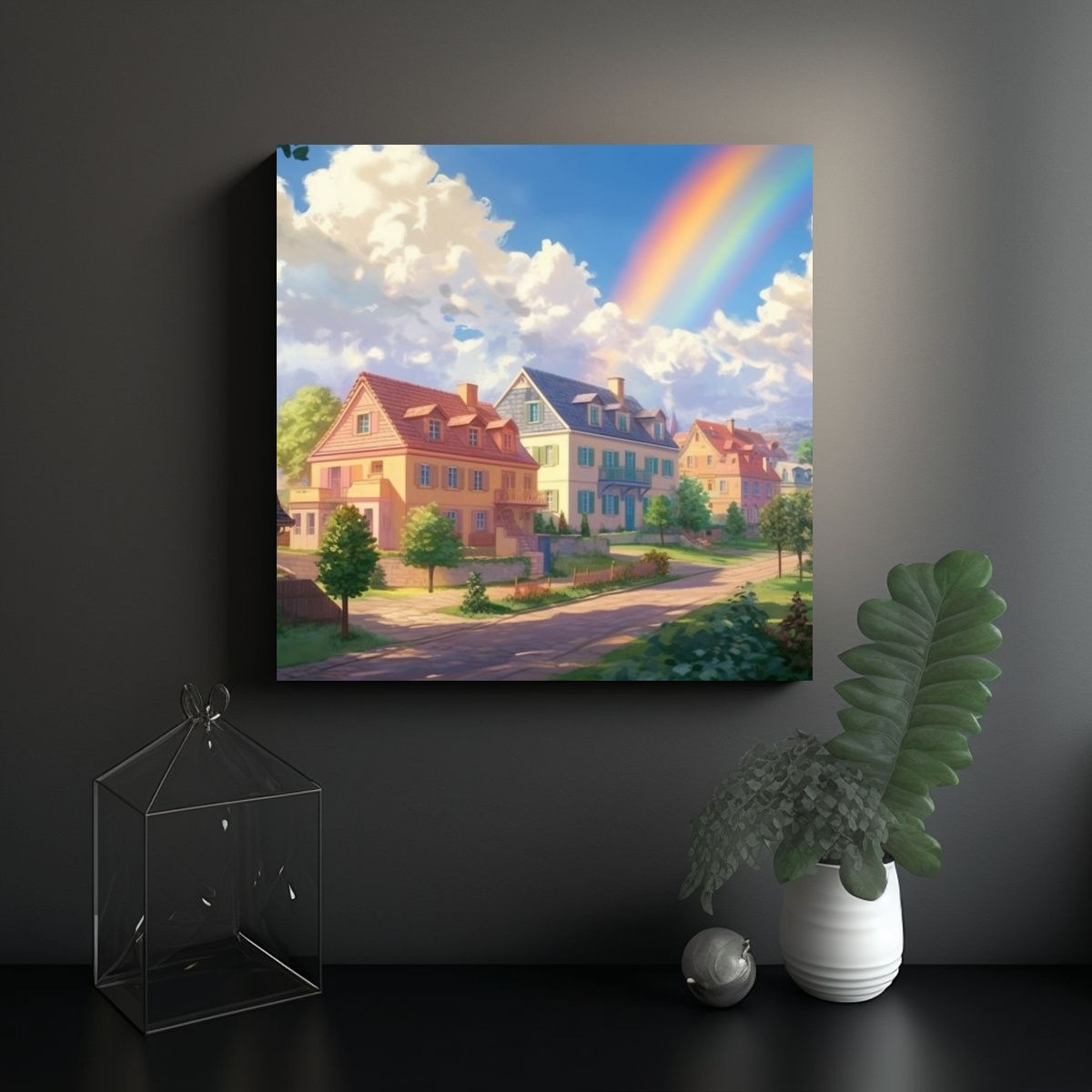 GENERICO - Pintura Cuadro Residencial Con Casas Coloridas 100x100 Cm
