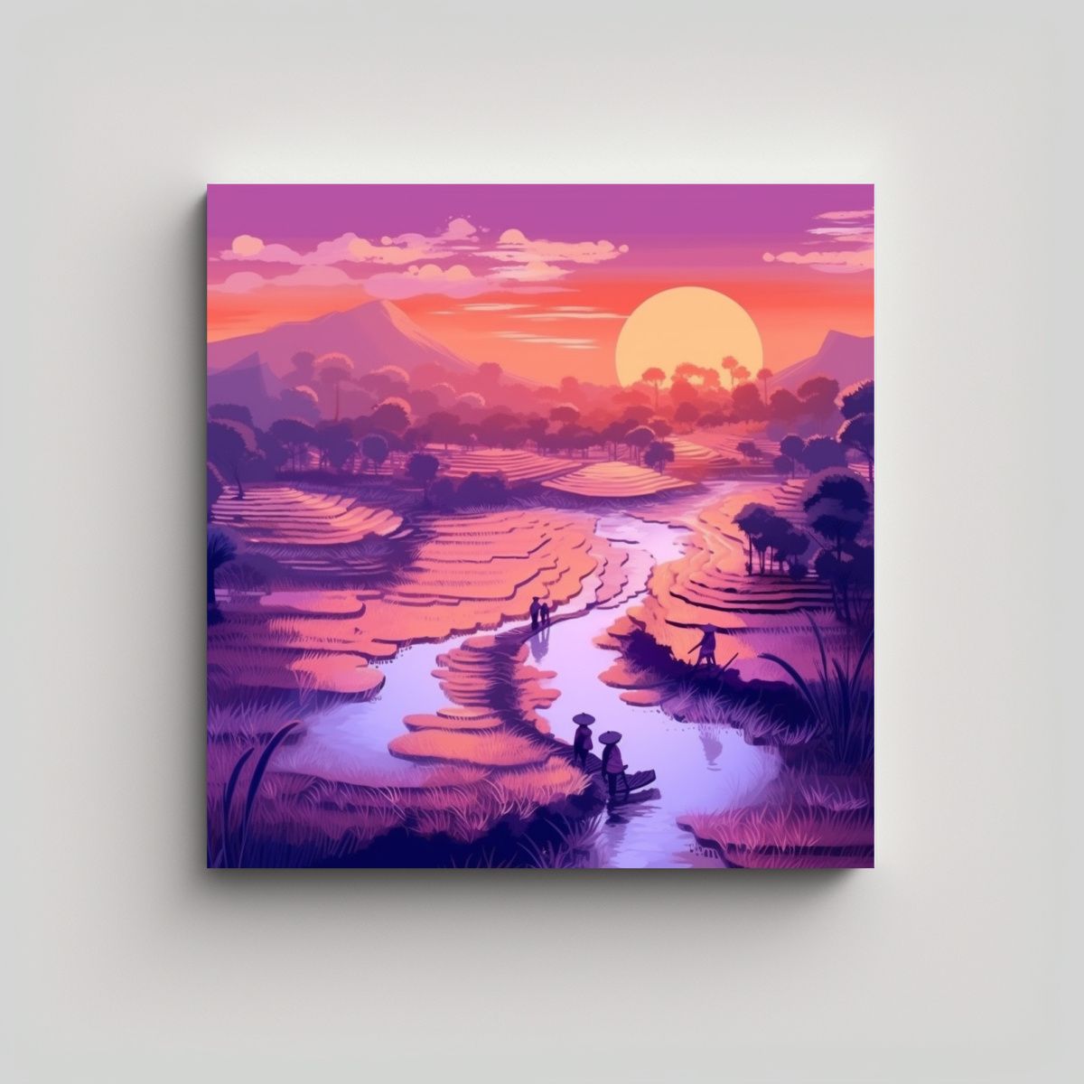 GENERICO - Pintura Lienzo Juvenil Hermosos Campos De Arroz 100x100 Cm