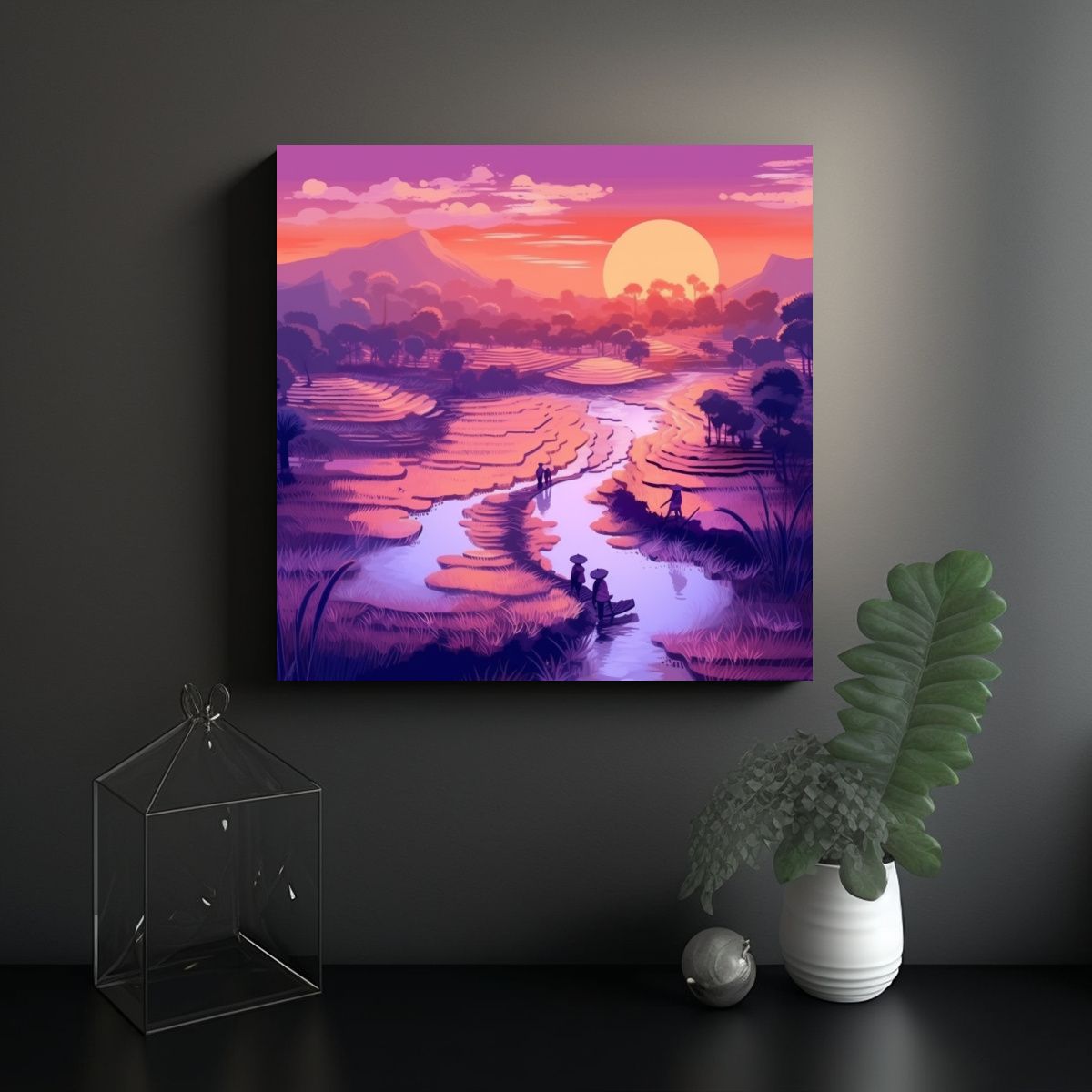 GENERICO - Pintura Lienzo Juvenil Hermosos Campos De Arroz 100x100 Cm
