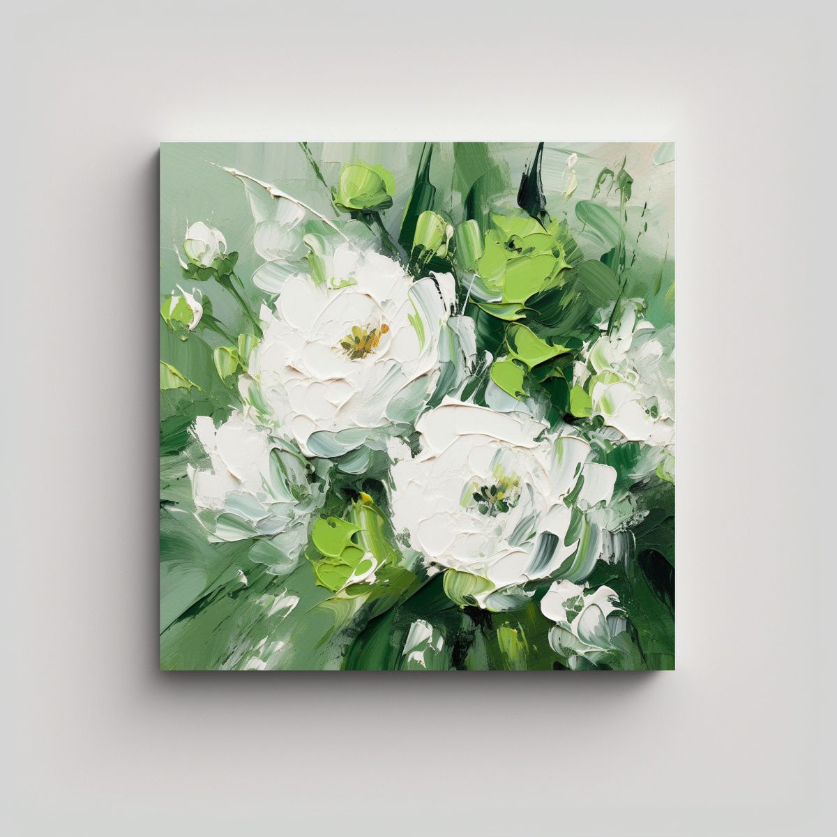 GENERICO - Pintura En Lienzo De Flores Verdes Y Blancas 100x100 Cm