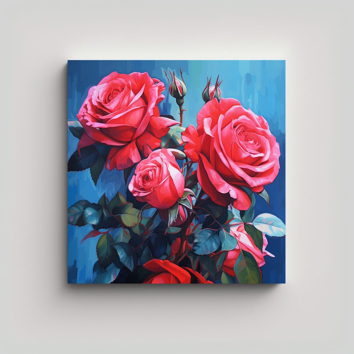 GENERICO - Concepto Canva Rosas Rojas Sobre Fondo Azul - 100x100 Cm