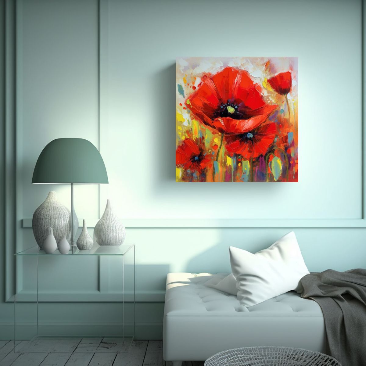 GENERICO - Pintura Abstracta Aceite Amapola Roja Minimalismo 100x100 Cm