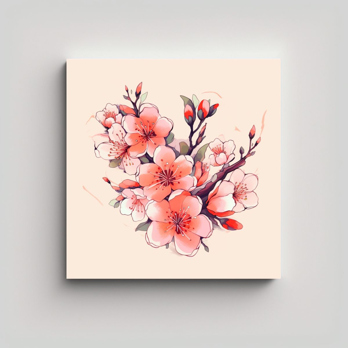 GENERICO - Arte Vanguardista De Sakura Mural En Acuarela Y 100x100 Cm