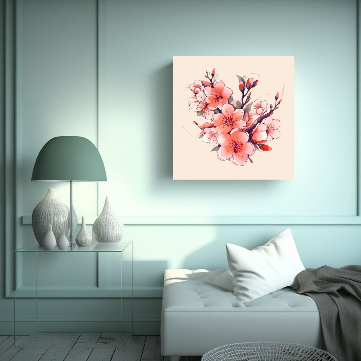 GENERICO - Arte Vanguardista De Sakura Mural En Acuarela Y 100x100 Cm