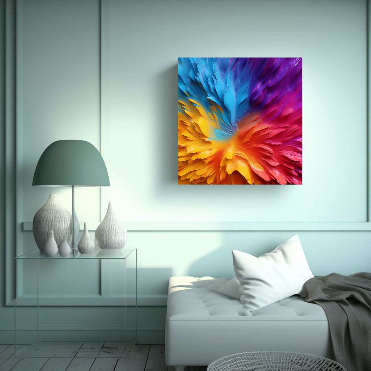 GENERICO - Tela Abstracta En Bastidor Cuadrado Resistente 100x100 Cm