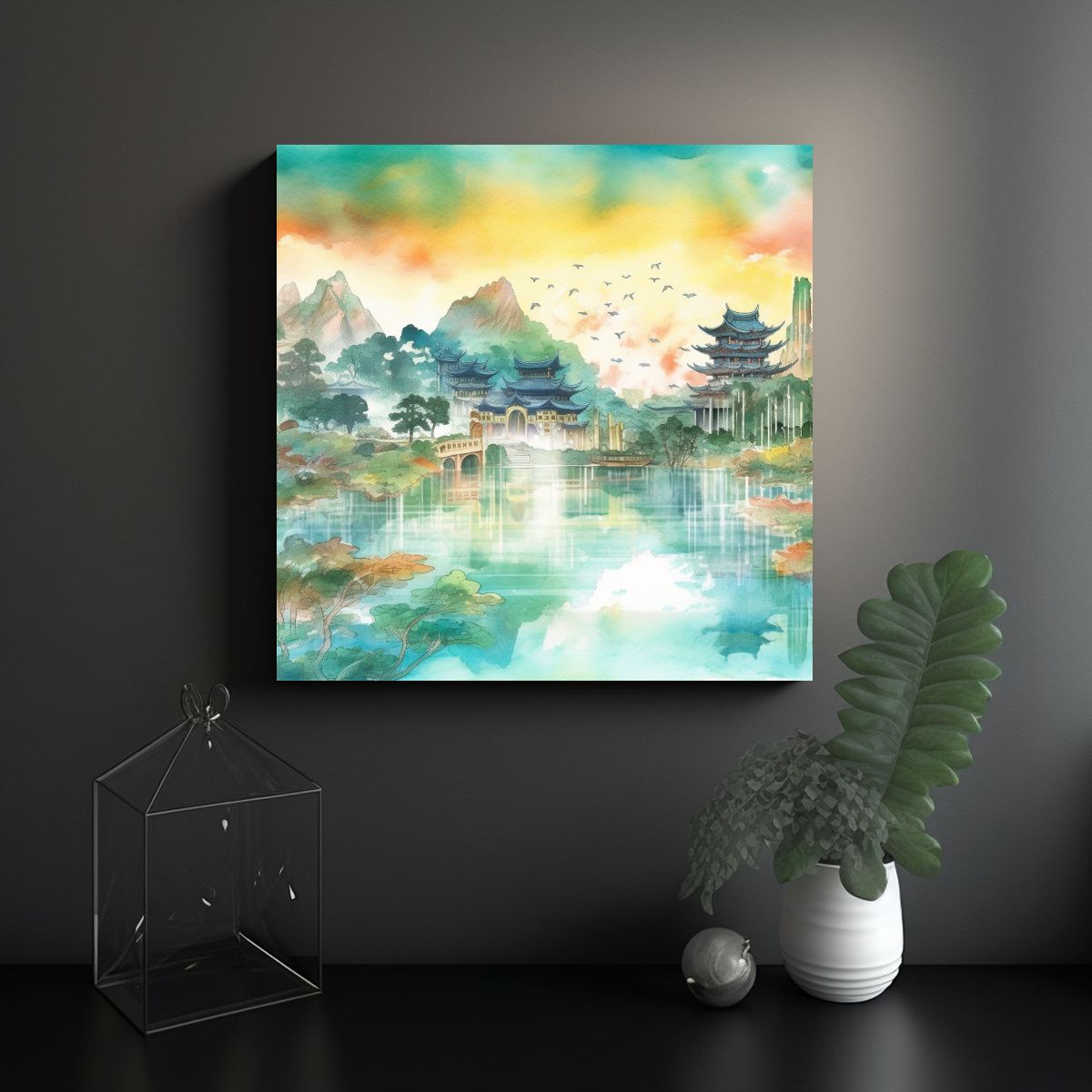 GENERICO - Cuadro De Tela Con Pinturas De Cascadas Y Agua En 100x100 Cm