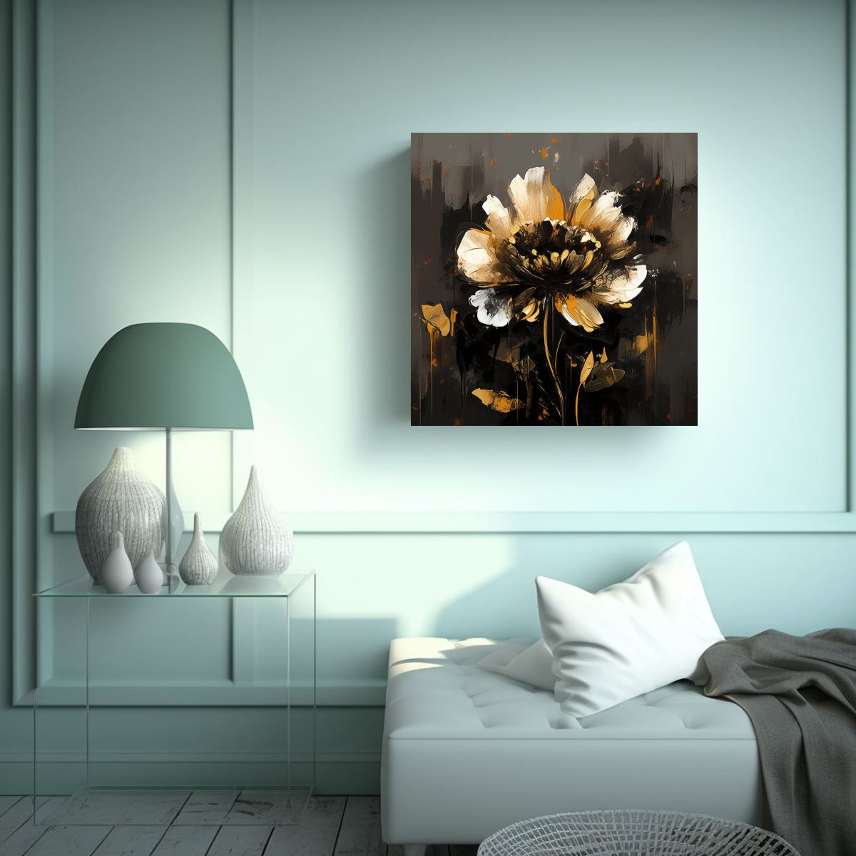 GENERICO - Pintura Lienzo Impactante En Negro Y Dorado Con 100x100 Cm