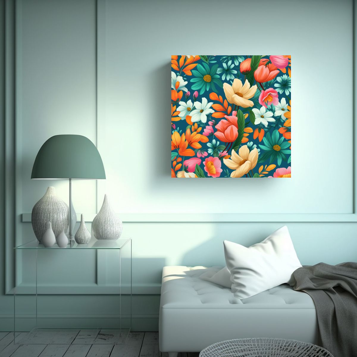 GENERICO - Patrón De Flores Abstractas Cuadro Regalo Alegre 100x100 Cm