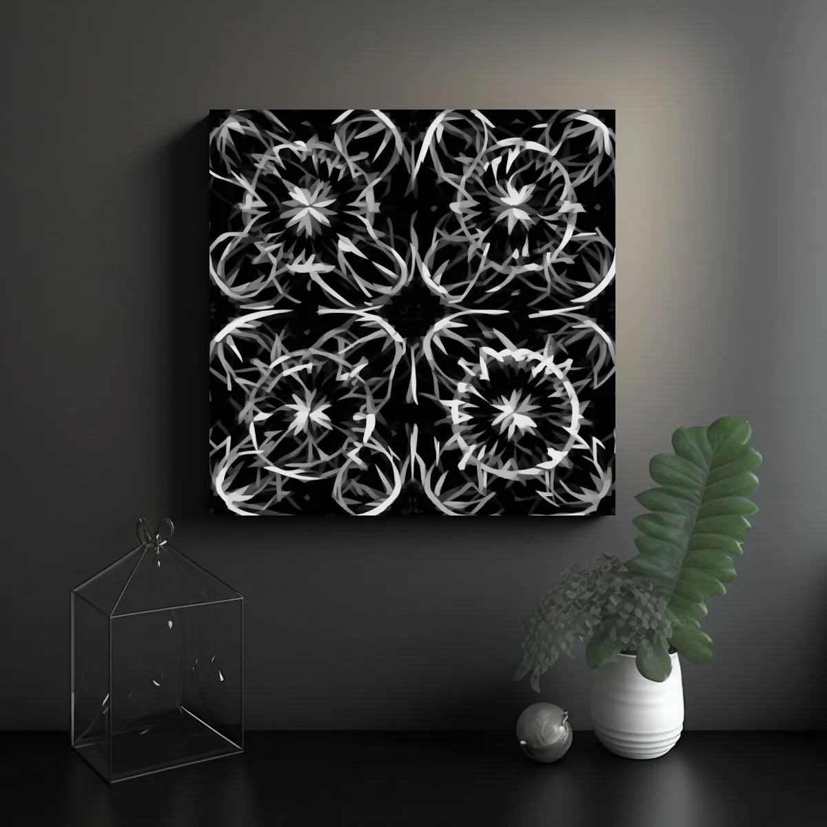 GENERICO - Lienzo Tela Forma única Diseño Mandala Blanco Y 100x100 Cm