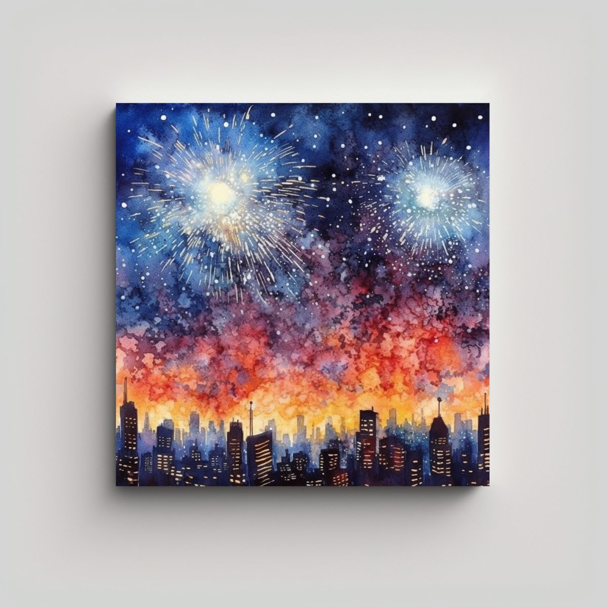 GENERICO - Pintura De Tinta De Baño Nocturno Con Fuegos 100x100 Cm