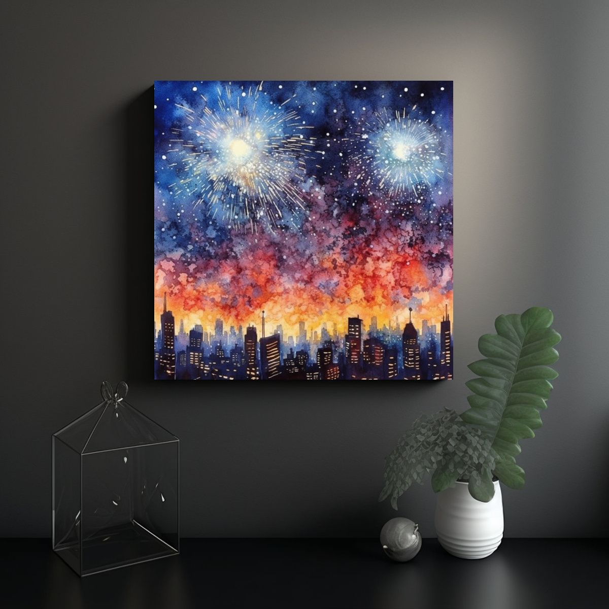 GENERICO - Pintura De Tinta De Baño Nocturno Con Fuegos 100x100 Cm