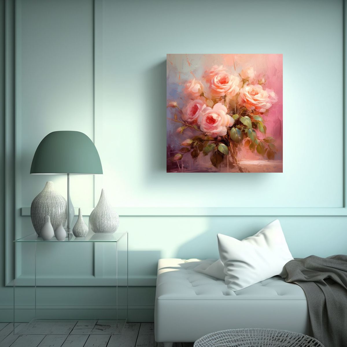 GENERICO - Cuadro Moderno De Rosas Adorables En Tela 100x100 Cm