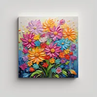 Pintura De Flores Arcoíris En Lienzo Estilo 100x100 Cm