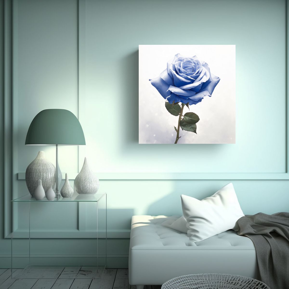 GENERICO - Cuadro Decorativo De Rosa Azul Con Estrellas En 100x100 Cm
