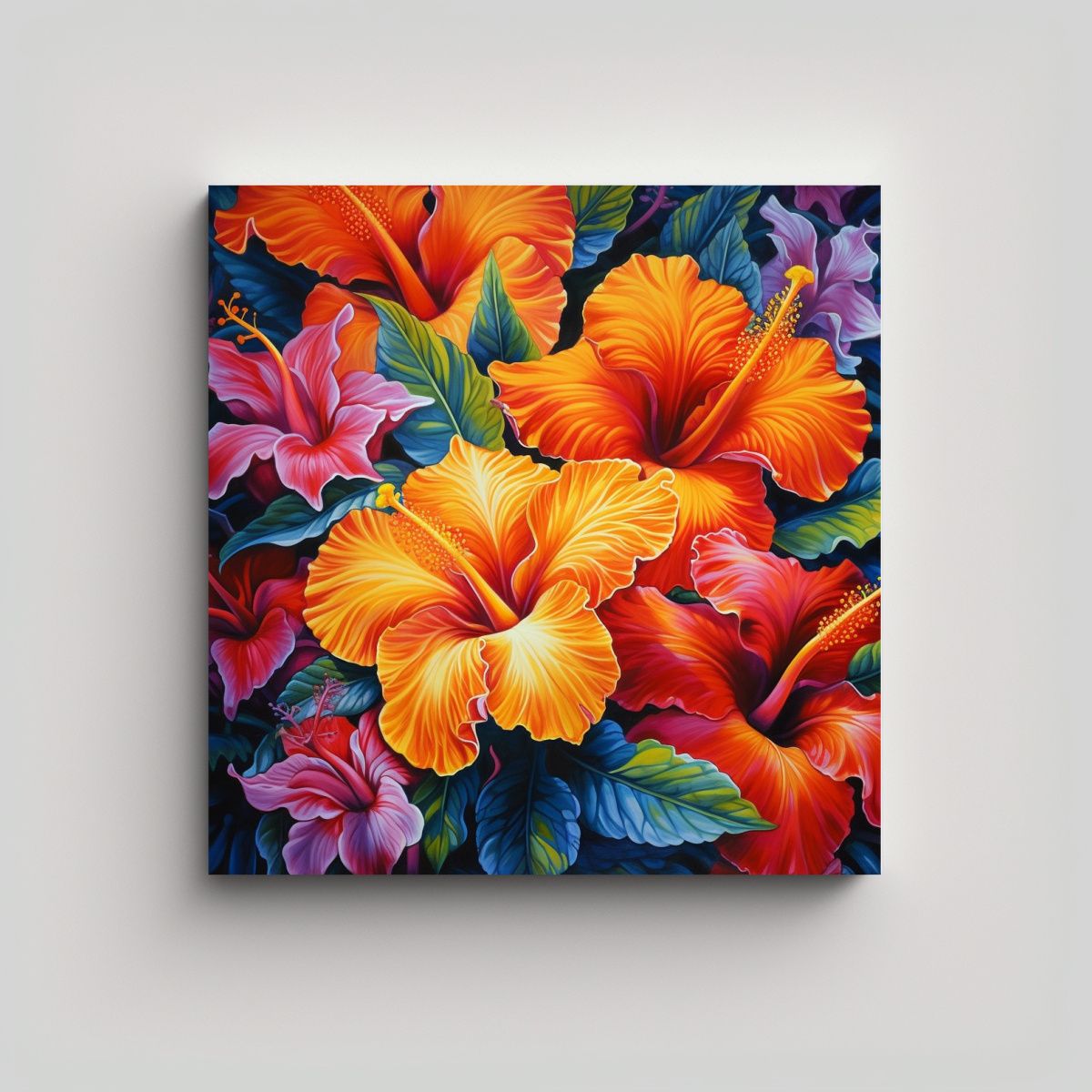 GENERICO - Ilustración Vibrante De Flores Hawaianas En 100x100 Cm