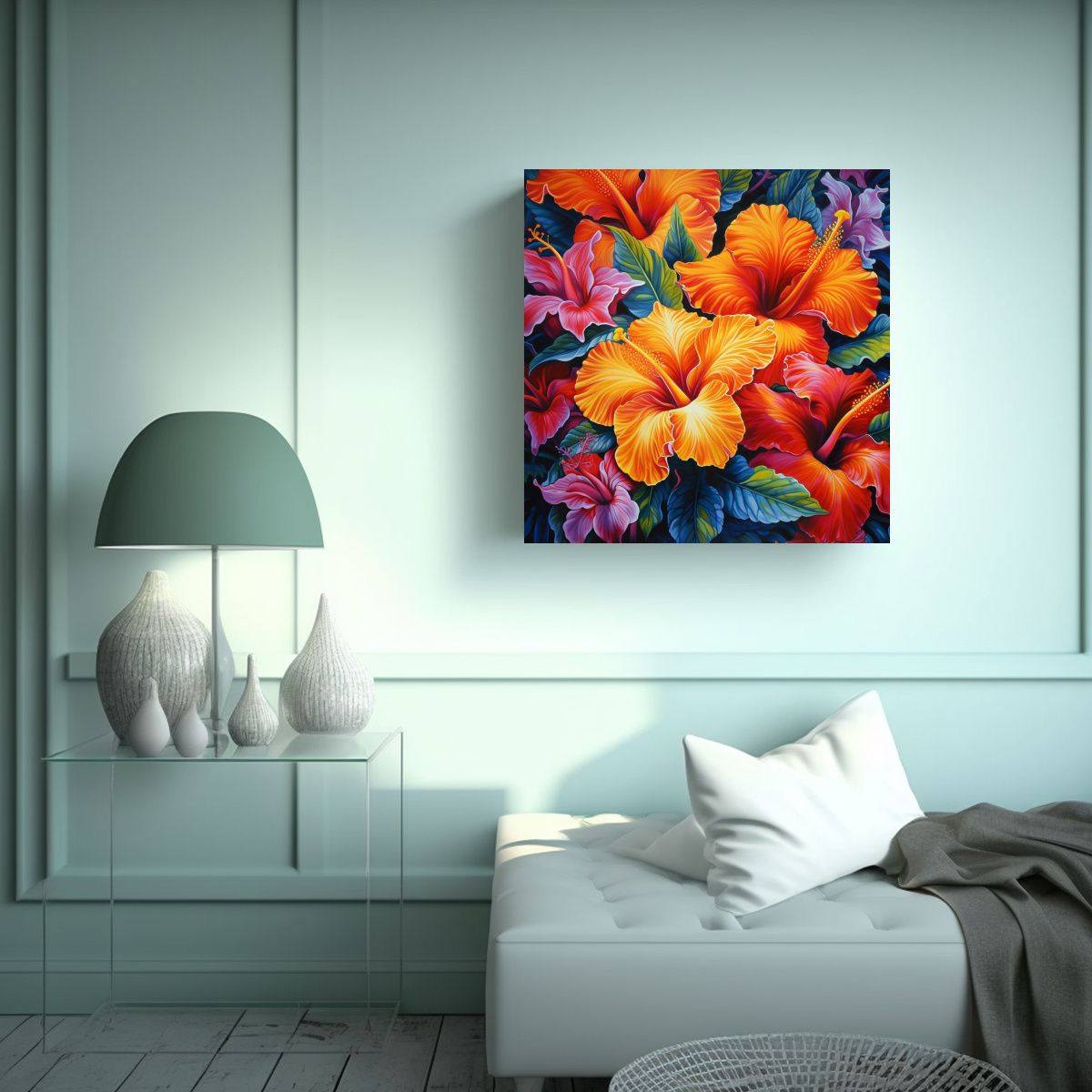 GENERICO - Ilustración Vibrante De Flores Hawaianas En 100x100 Cm