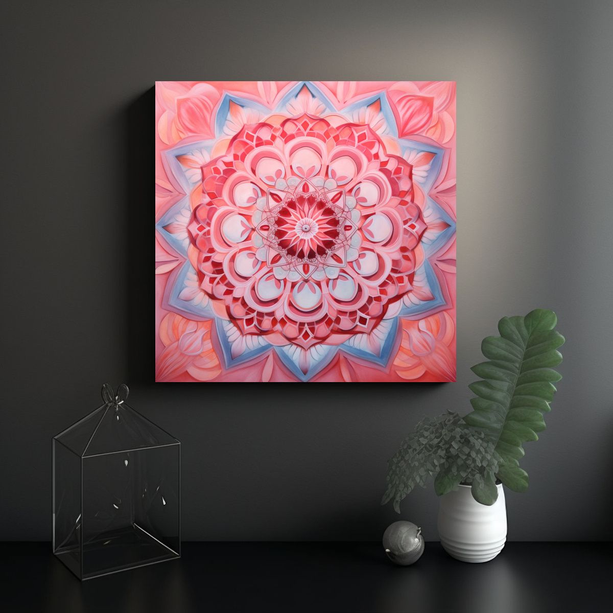 GENERICO - Cuadro Moderno Mandala Simple Rosa Y Rojo Para 100x100 Cm