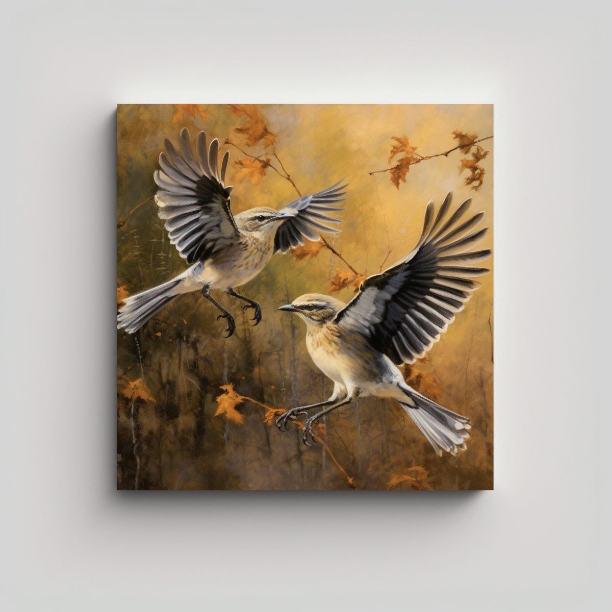 GENERICO - Cuadro Acuarela Mockingbird Macho Y Hembra 100x100 Cm