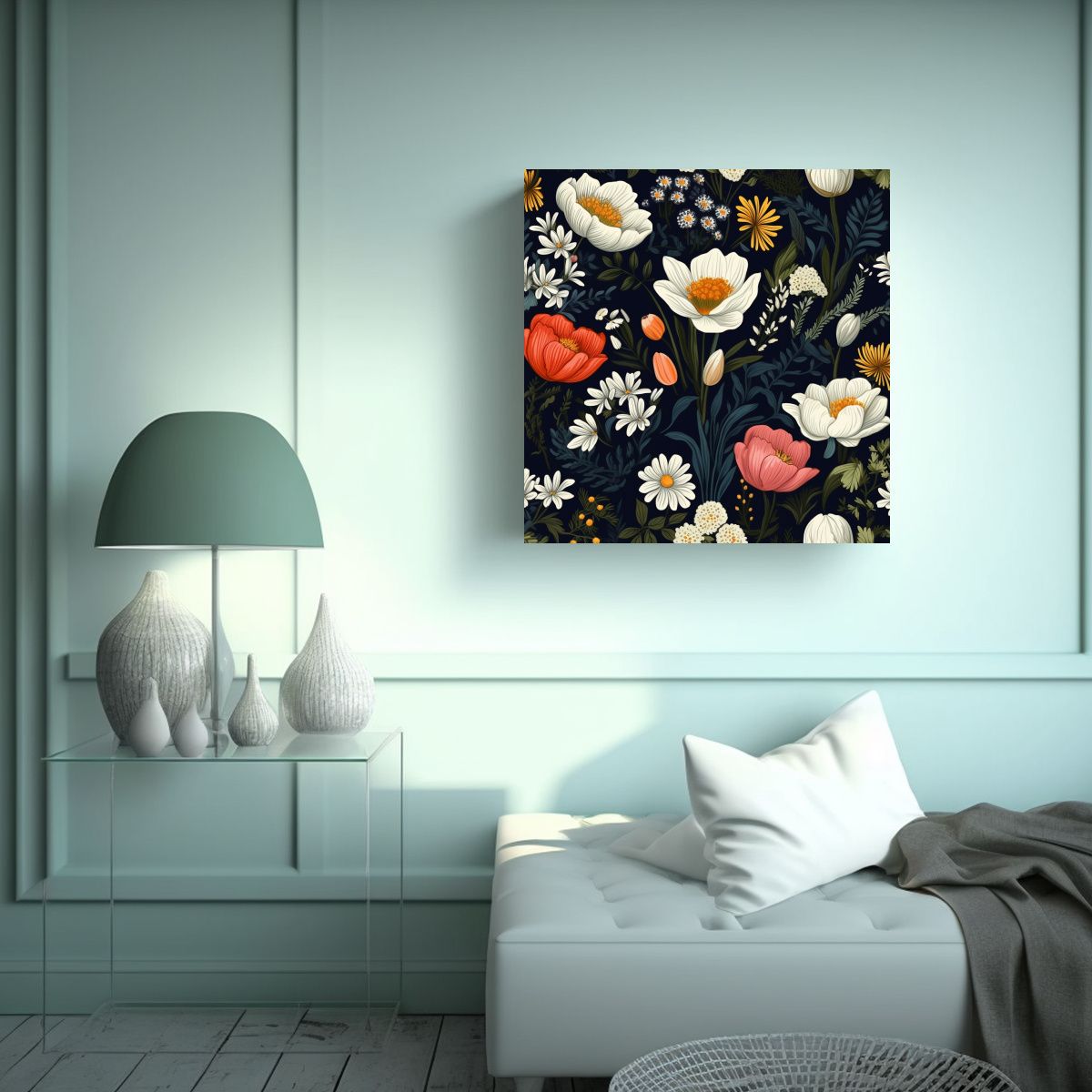 GENERICO - Ilustración Sublimada De Flores Silvestres En 100x100 Cm