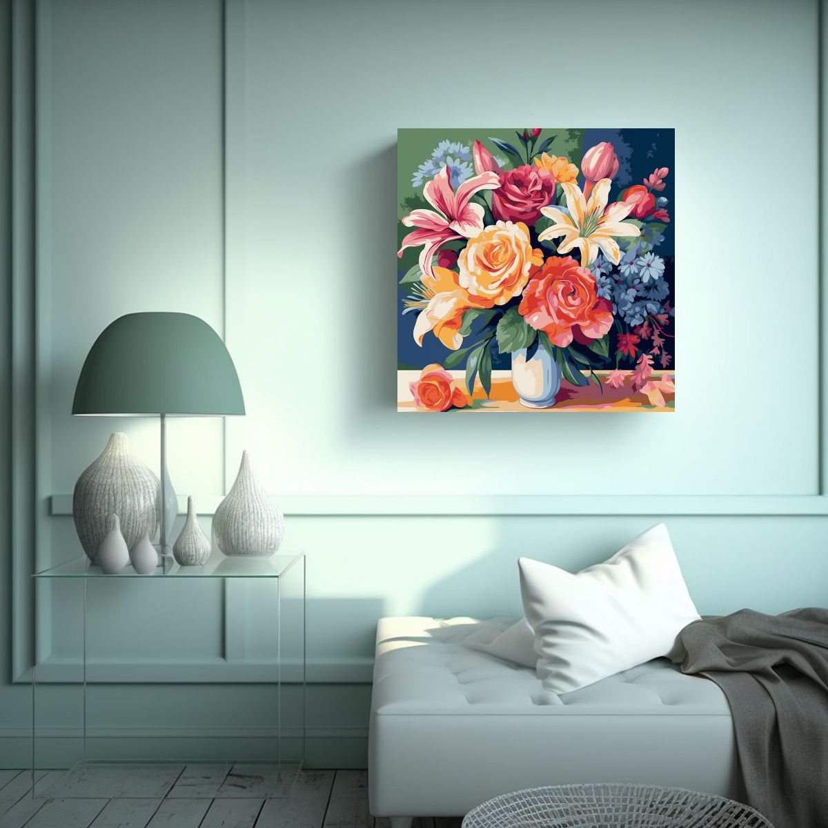 GENERICO - Expresión Actual En Canva Diseño Floral Para 100x100 Cm