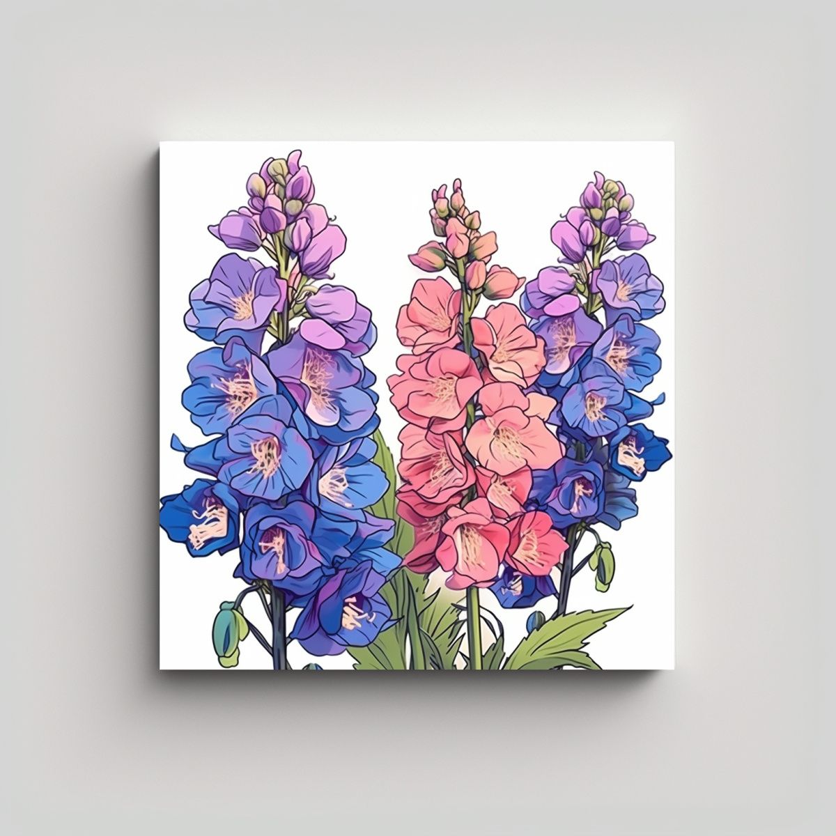 GENERICO - Cuadro Decorativo De Flores Delphiniums En Estilo 100x100 Cm