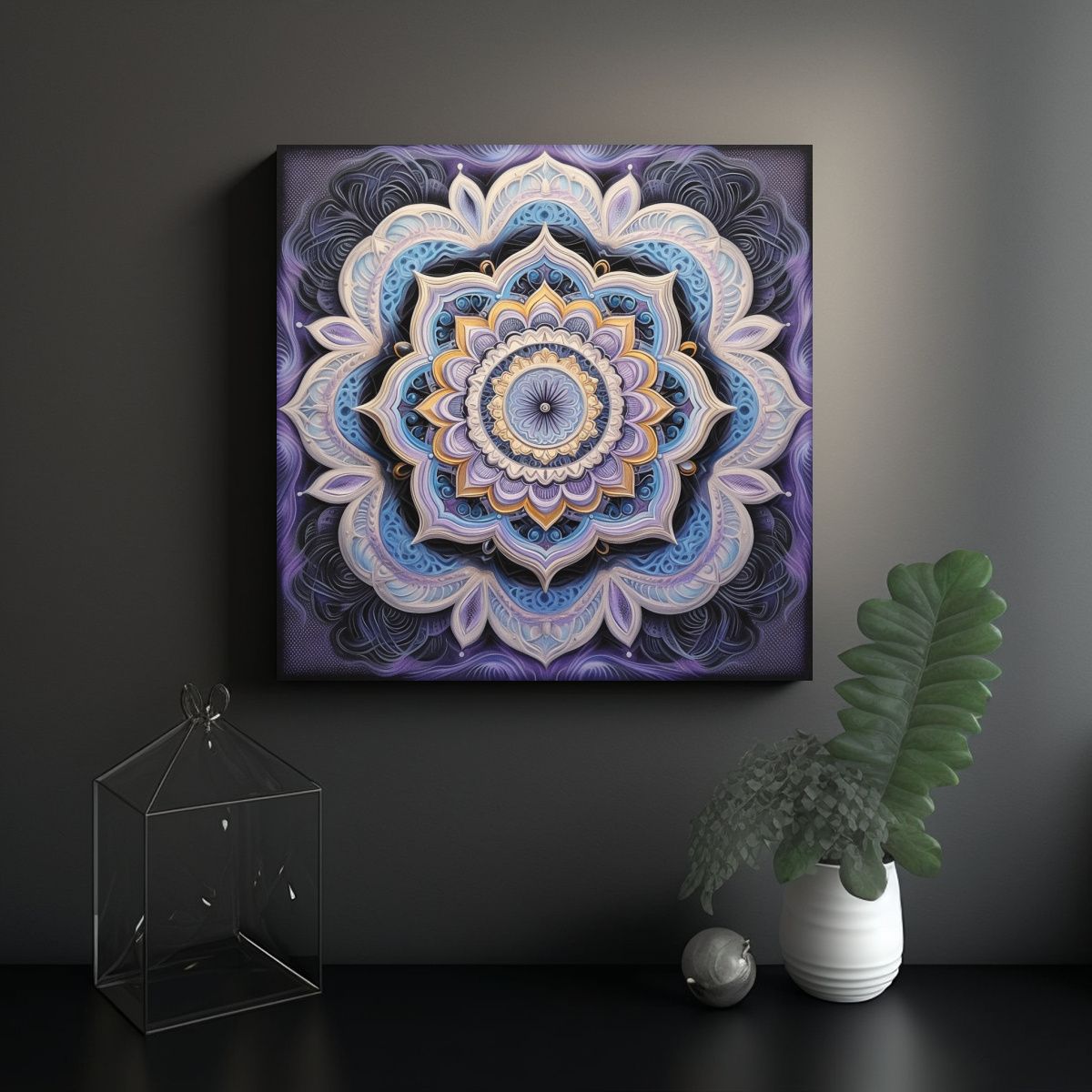 GENERICO - Cuadro 3D Con Mandala Morado Azul Y Amarillo 100x100 Cm