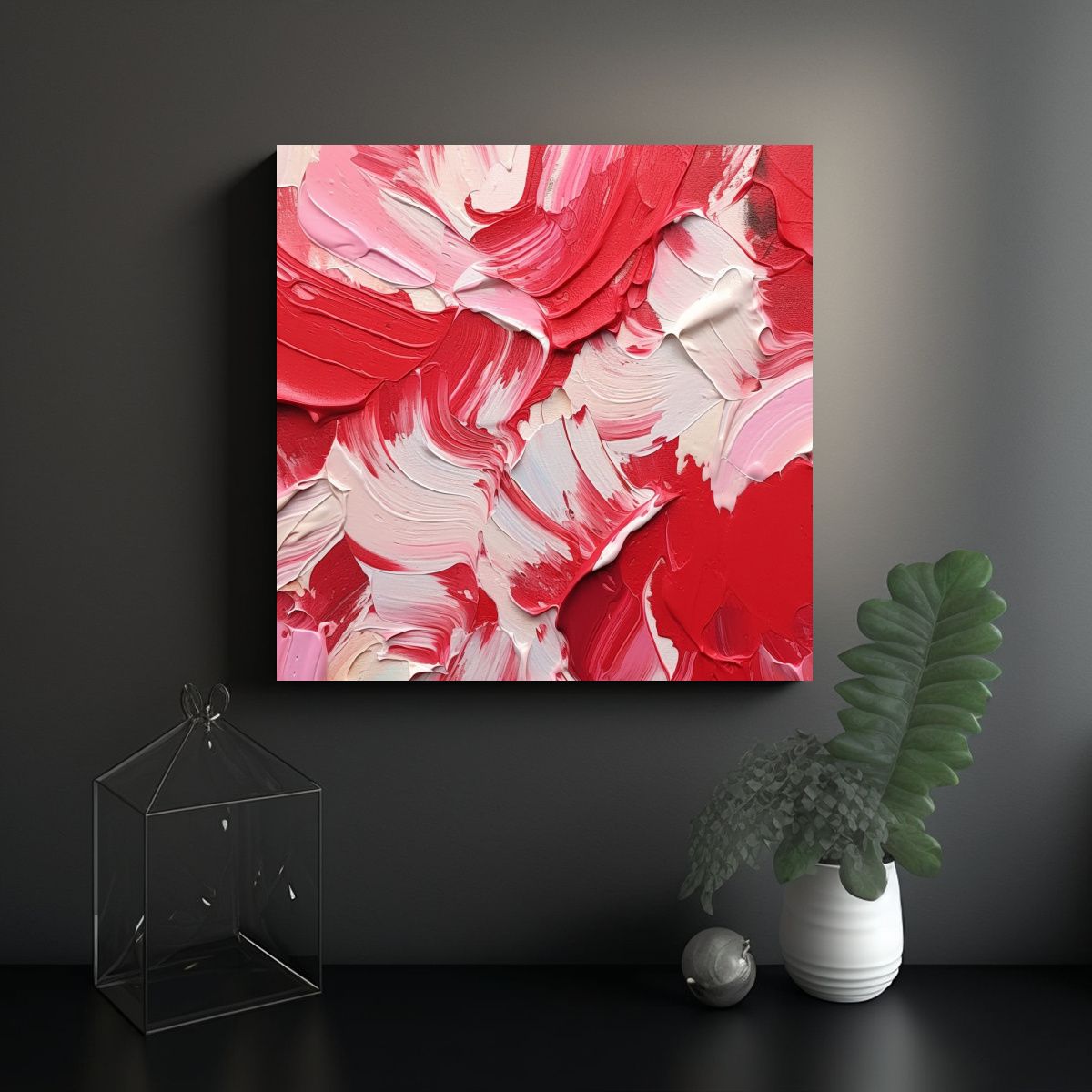 GENERICO - Obra Abstracta Roja Y Blanca Por Christina Morgan 100x100 Cm