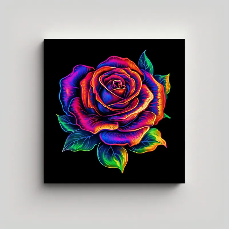 GENERICO - Cuadro Psychedelic Neon Rose Vitalidad Y Color 100x100 Cm