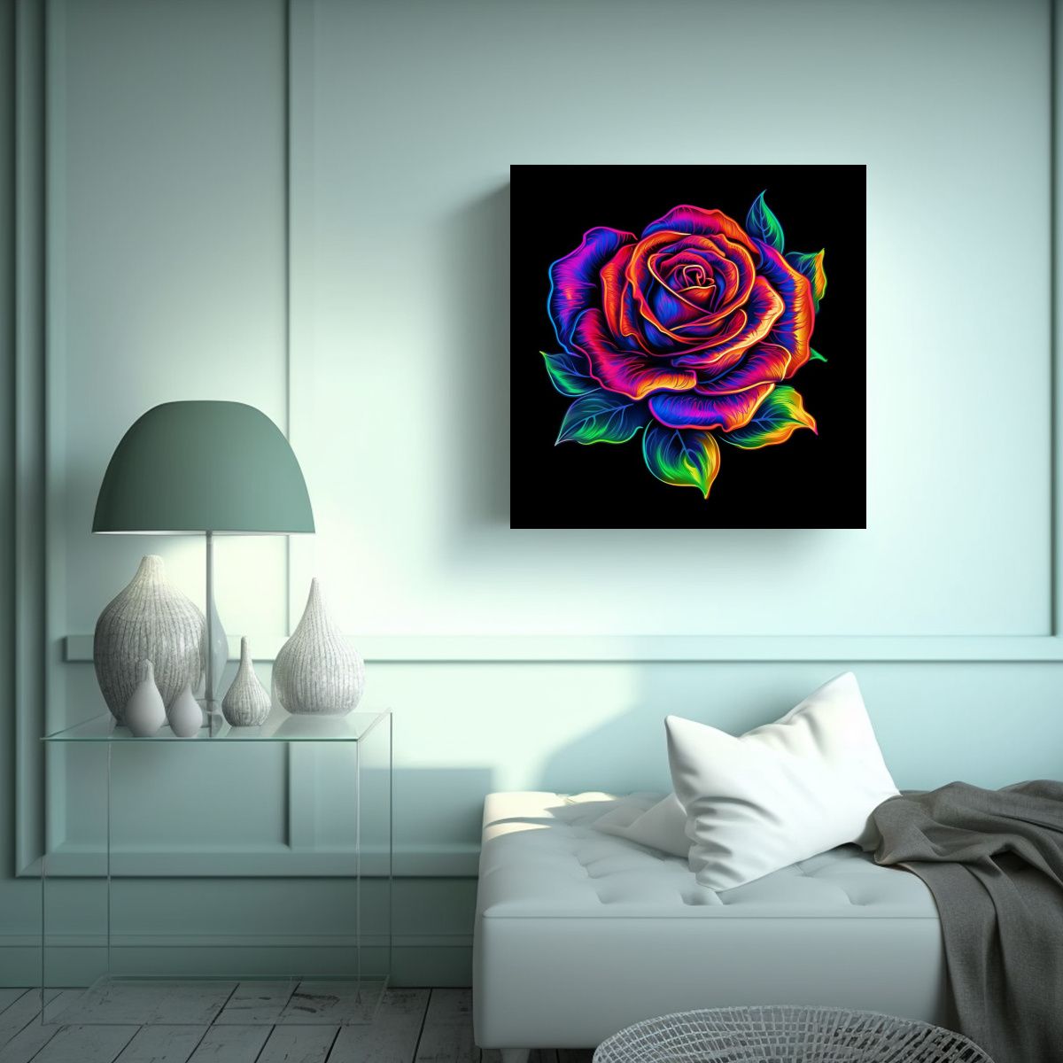 GENERICO - Cuadro Psychedelic Neon Rose Vitalidad Y Color 100x100 Cm