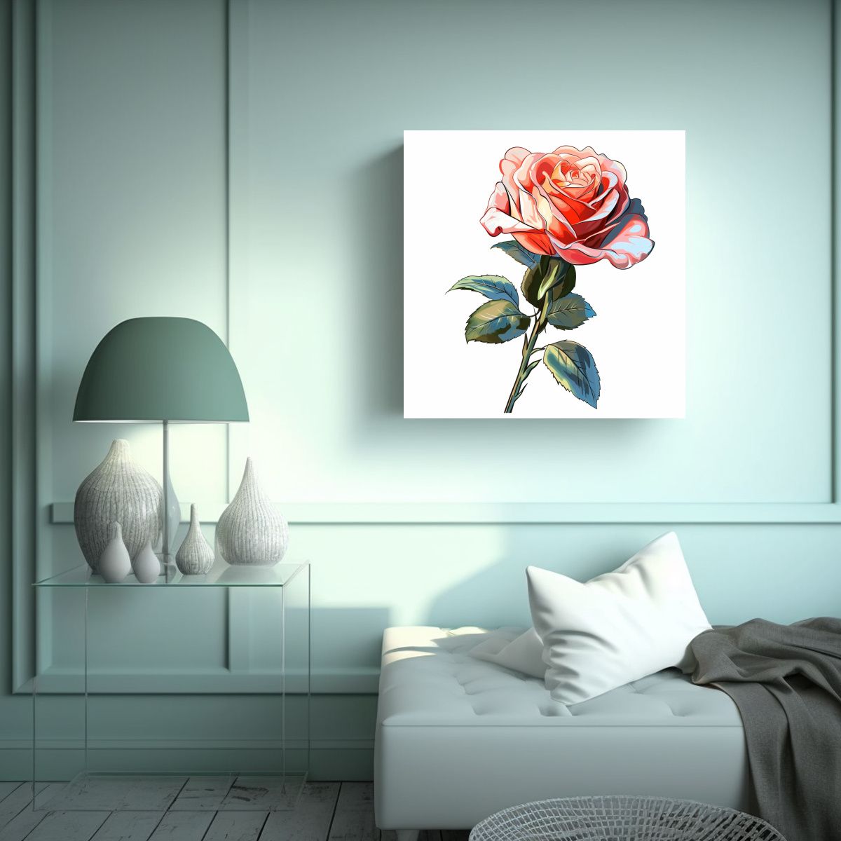 GENERICO - Cuadro Decorativo Vectorial De Rosa En Tela De 100x100 Cm