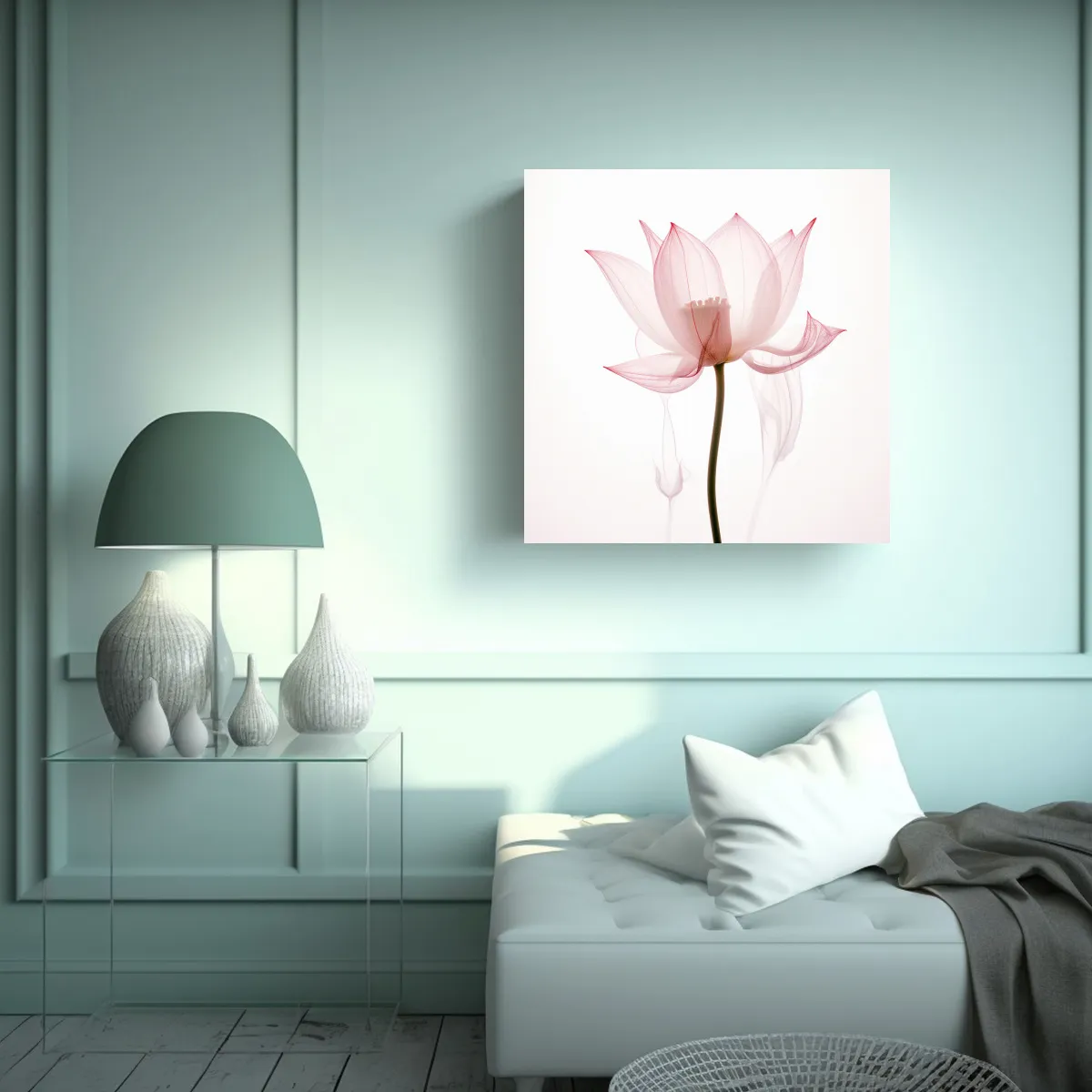 GENERICO - Cuadro Minimalista De Loto Rosa Con Rayos X - 100x100 Cm