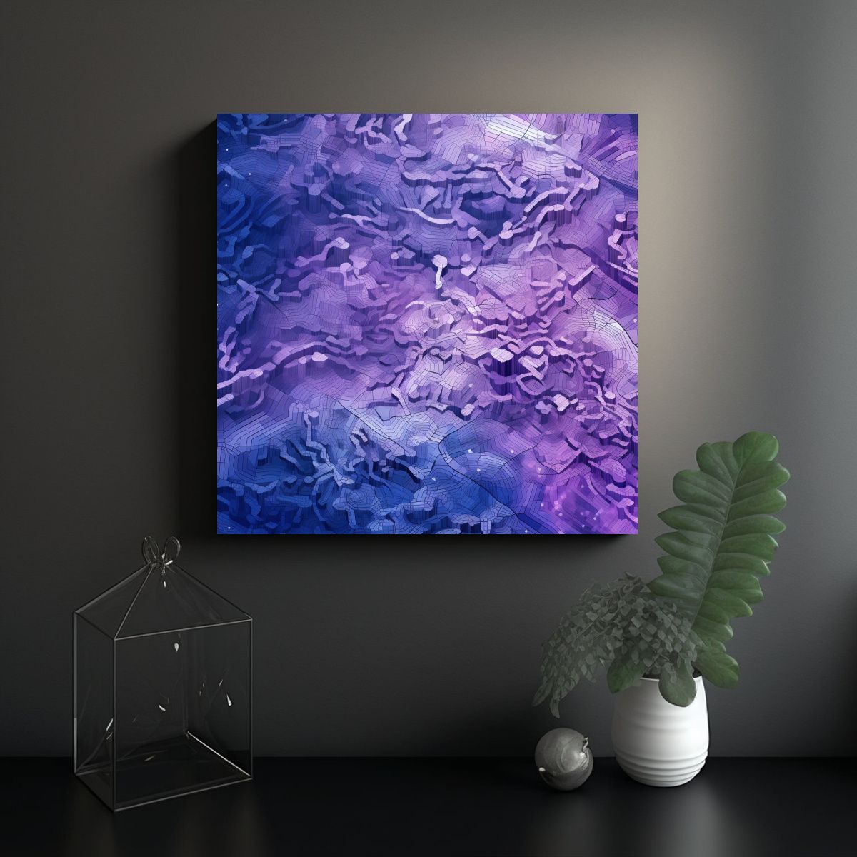 GENERICO - Mapa En Línea En Tonos Azul Y Morado Estilo 100x100 Cm