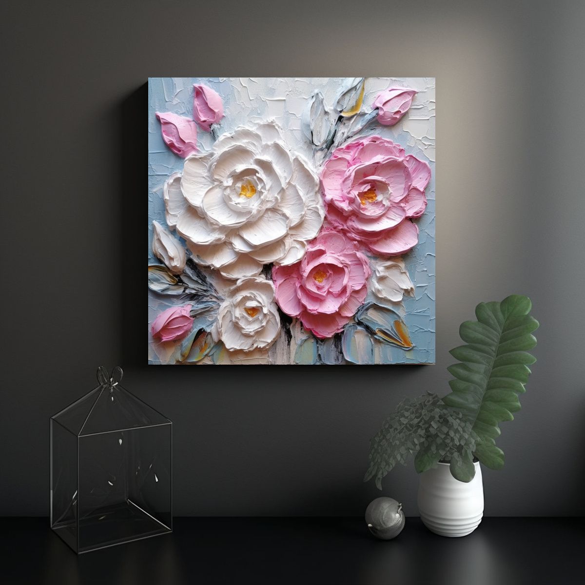 GENERICO - Pintura Original Rosa Y Blanca Con Espátula 100x100 Cm