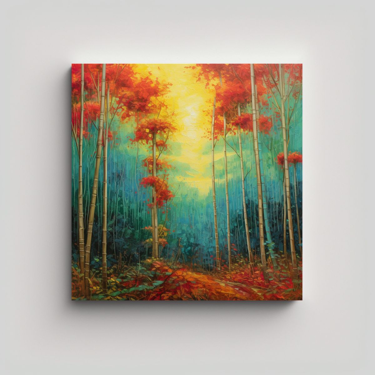 GENERICO - Cuadros Decorativos Con Bambú Y Follaje Otoñal 100x100 Cm